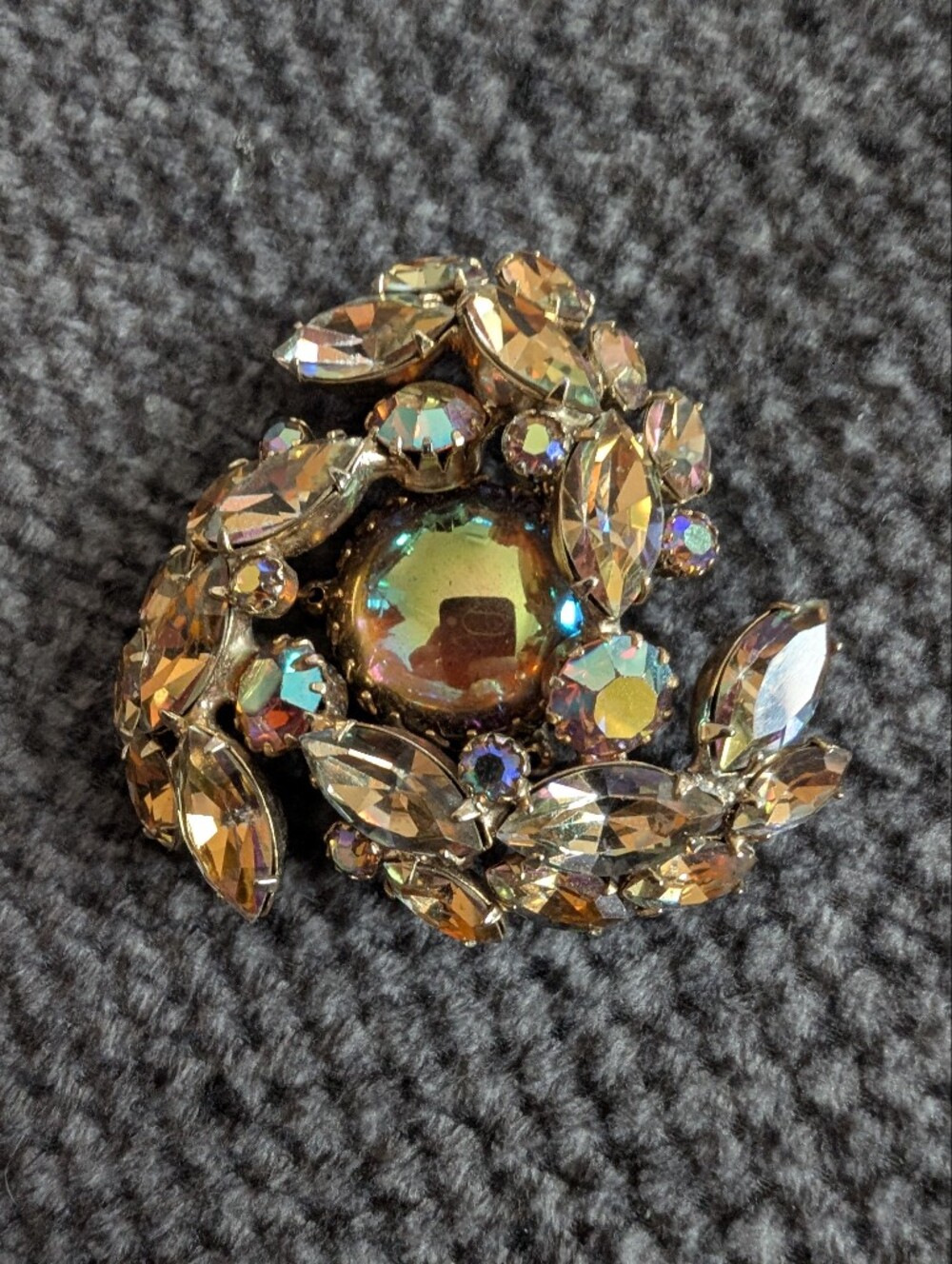 Vintage Continental Aurora Borealis Crystal Statement Brooch Gold